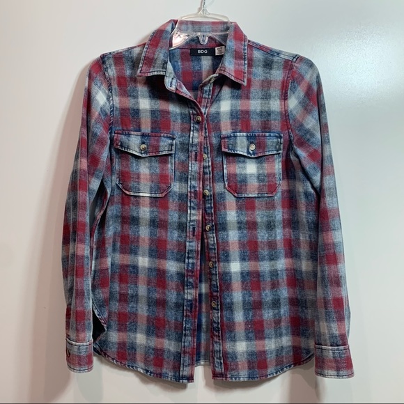 BDG Tops - BDG Blue and Red Plaid Button Down